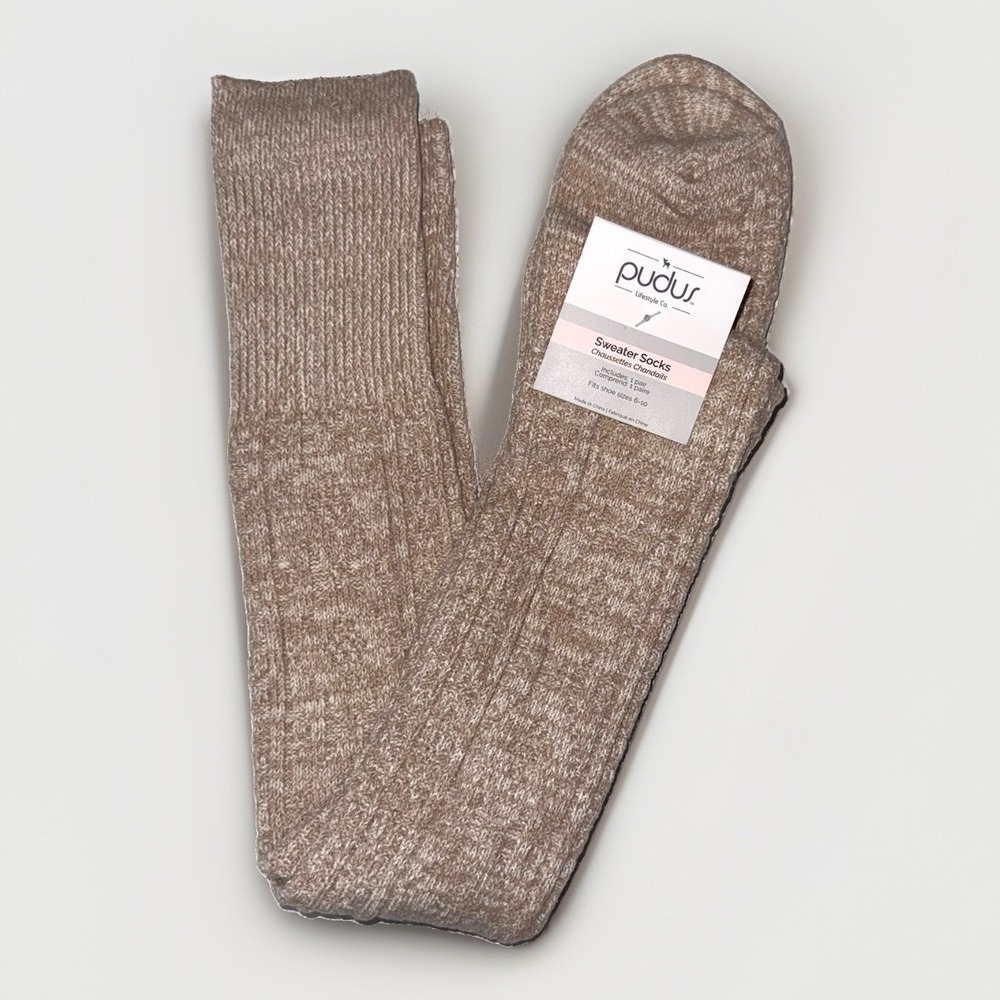 NWT Pudus Sweater Socks Womens 6-10 Oatmeal Beige Over Knee Tall Boot Cozy